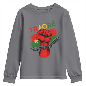 Traoré 2025 Burkina Faso Flag Youth Sweatshirt Raised Fist Broken Chains TS02 Charcoal Print Your Wear