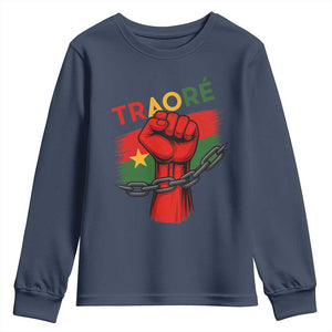 Traoré 2025 Burkina Faso Flag Youth Sweatshirt Raised Fist Broken Chains TS02 Navy Print Your Wear