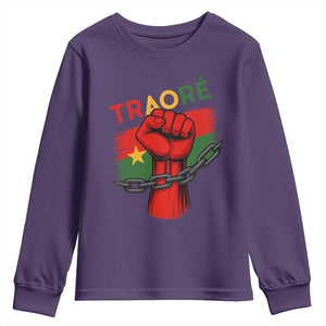 Traoré 2025 Burkina Faso Flag Youth Sweatshirt Raised Fist Broken Chains TS02 Purple Print Your Wear