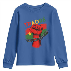 Traoré 2025 Burkina Faso Flag Youth Sweatshirt Raised Fist Broken Chains TS02 Royal Blue Print Your Wear