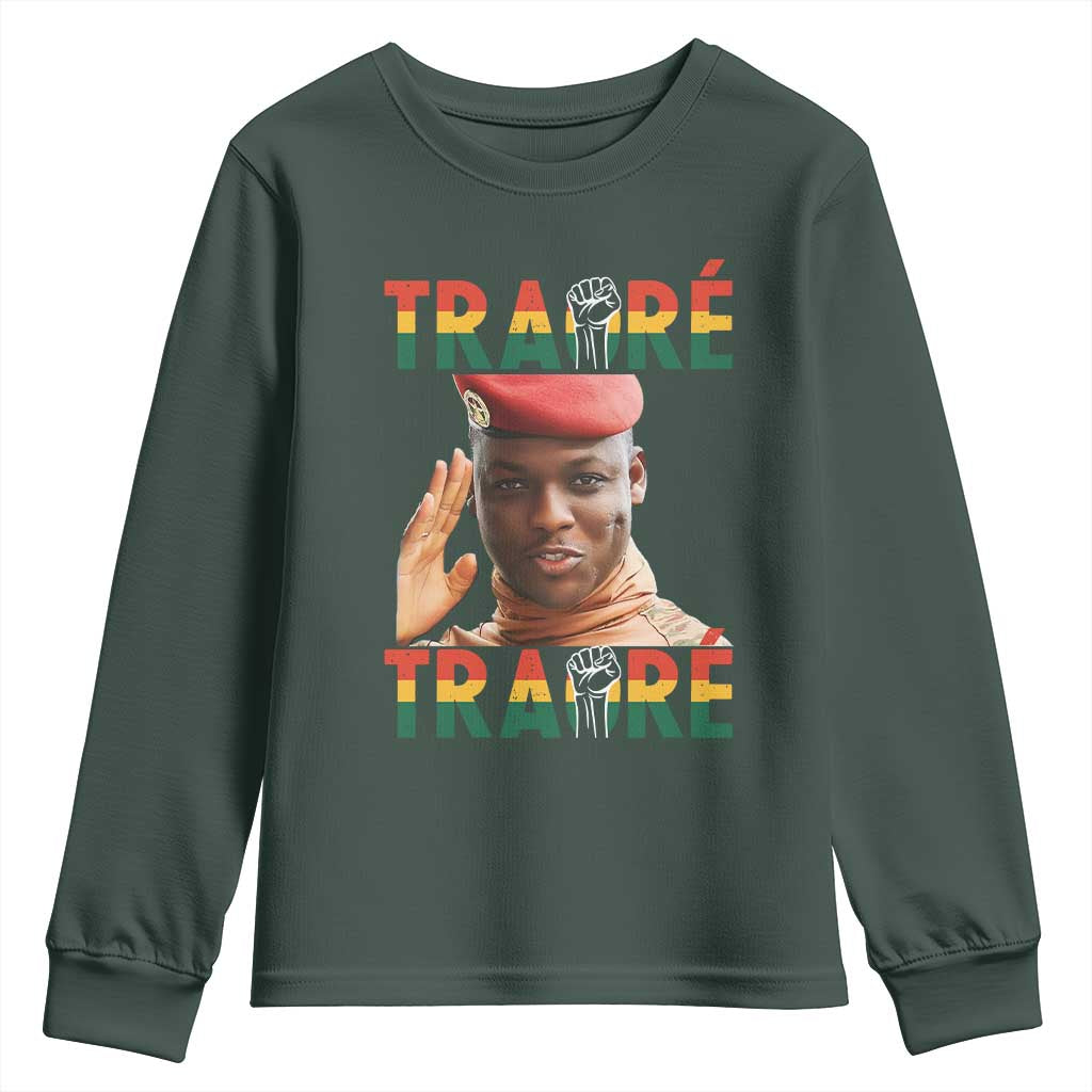 Traoré 2025 Youth Sweatshirt African President Burkina Faso TS02 Dark Forest Green Print Your Wear