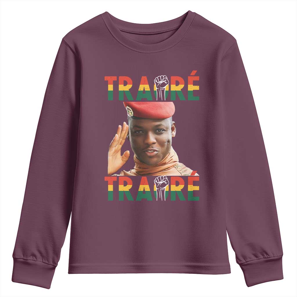 Traoré 2025 Youth Sweatshirt African President Burkina Faso TS02 Maroon Print Your Wear