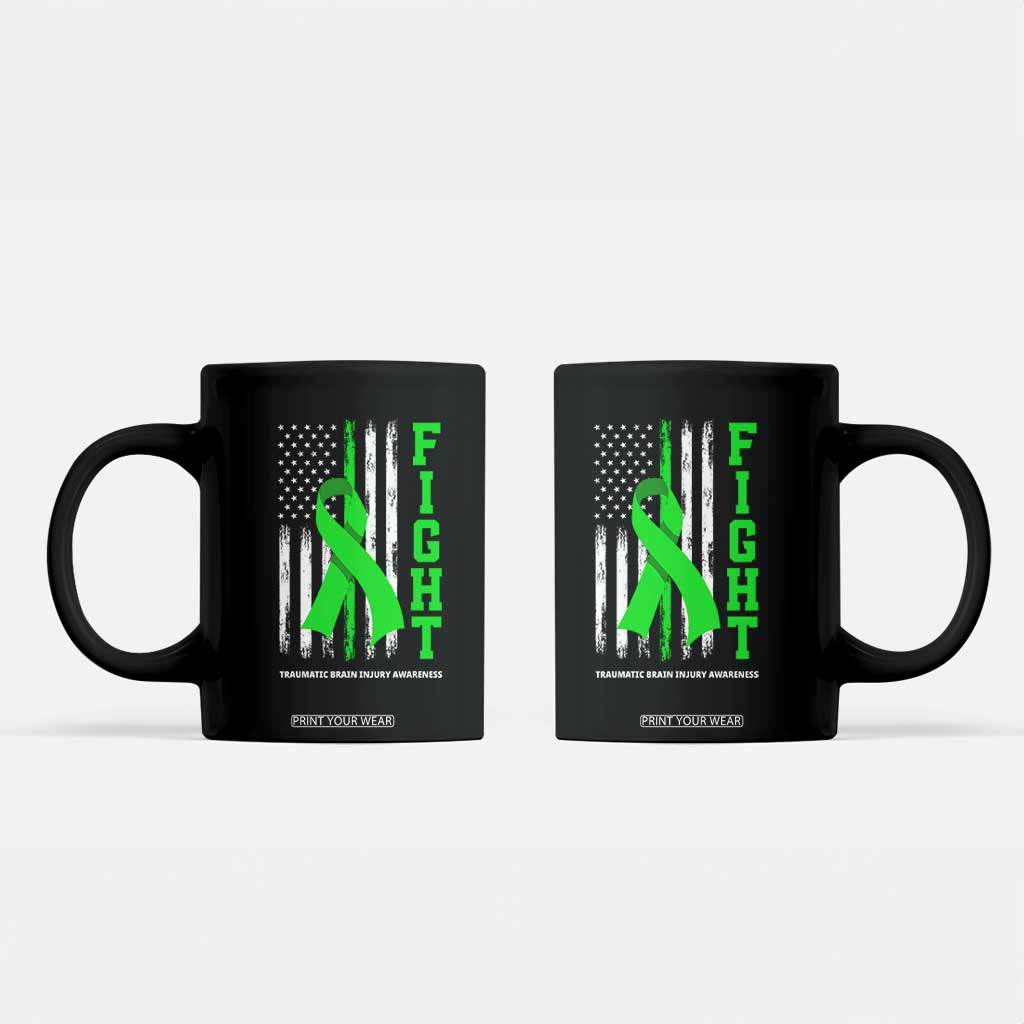 Traumatic Brain Injury Awareness Coffee Mug Fight TBI American US Flag TS02 Black Print Your Wear