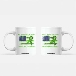 Traumatic Brain Injury Awareness Coffee Mug Not All Wounds Are Visible TBI Warrior American Flag TS02 White Print Your Wear