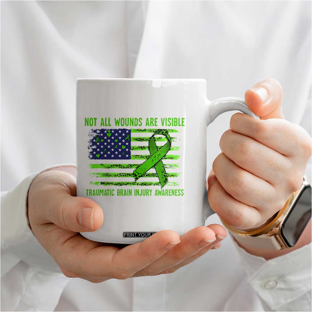 Traumatic Brain Injury Awareness Coffee Mug Not All Wounds Are Visible TBI Warrior American Flag TS02 Print Your Wear