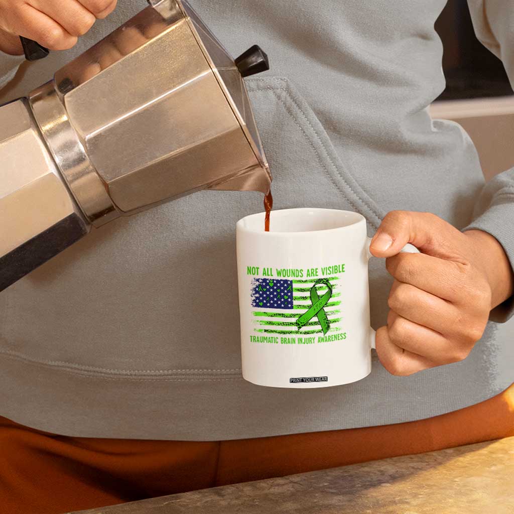 Traumatic Brain Injury Awareness Coffee Mug Not All Wounds Are Visible TBI Warrior American Flag TS02 Print Your Wear