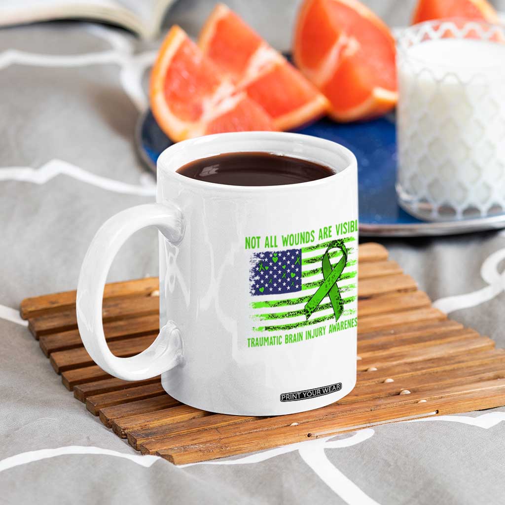Traumatic Brain Injury Awareness Coffee Mug Not All Wounds Are Visible TBI Warrior American Flag TS02 Print Your Wear
