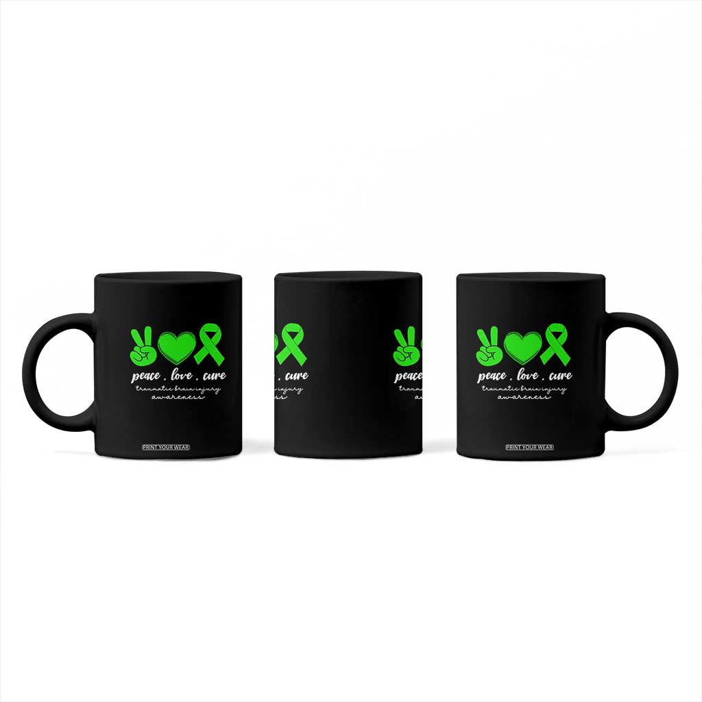 Traumatic Brain Injury Awareness Coffee Mug Peace Love Cure TBI Warrior TS02 Print Your Wear