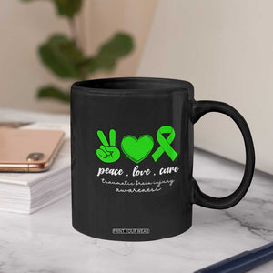 Traumatic Brain Injury Awareness Coffee Mug Peace Love Cure TBI Warrior TS02 Print Your Wear