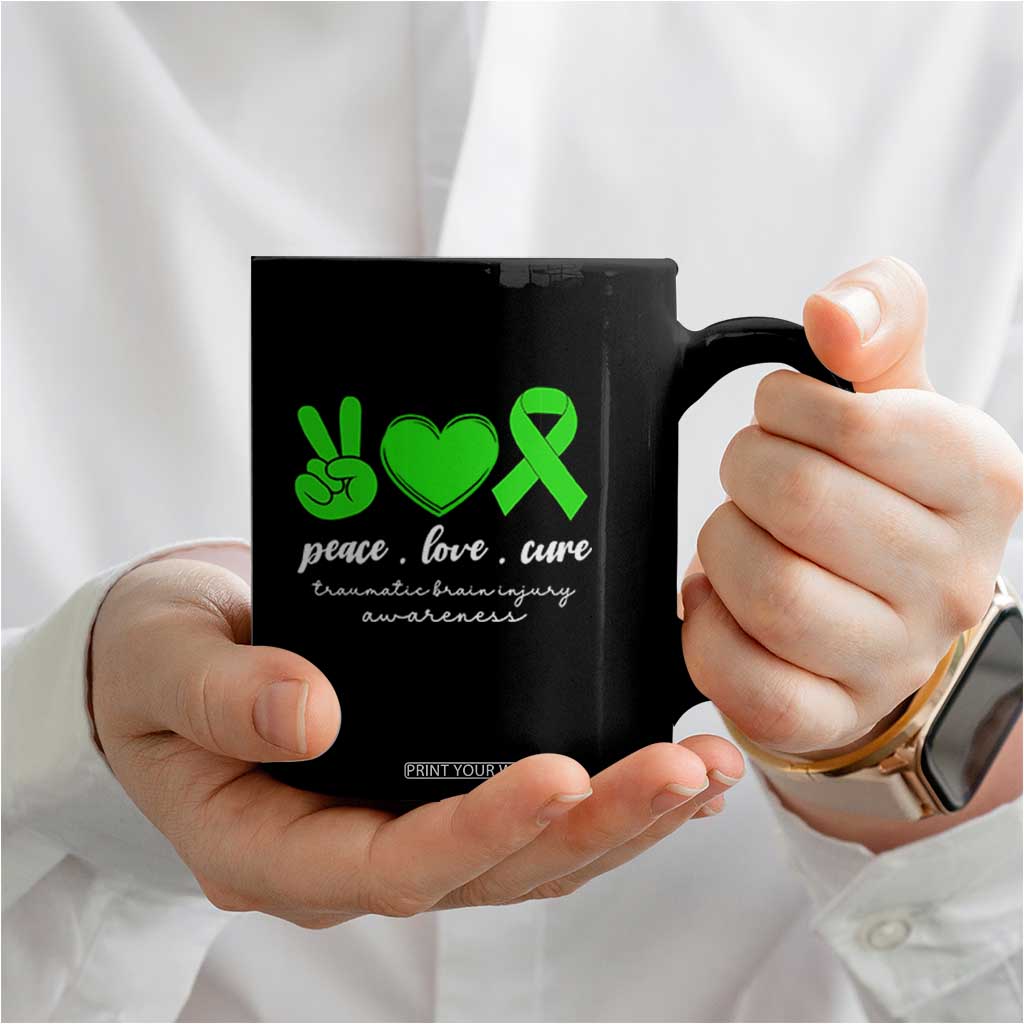 Traumatic Brain Injury Awareness Coffee Mug Peace Love Cure TBI Warrior TS02 Print Your Wear