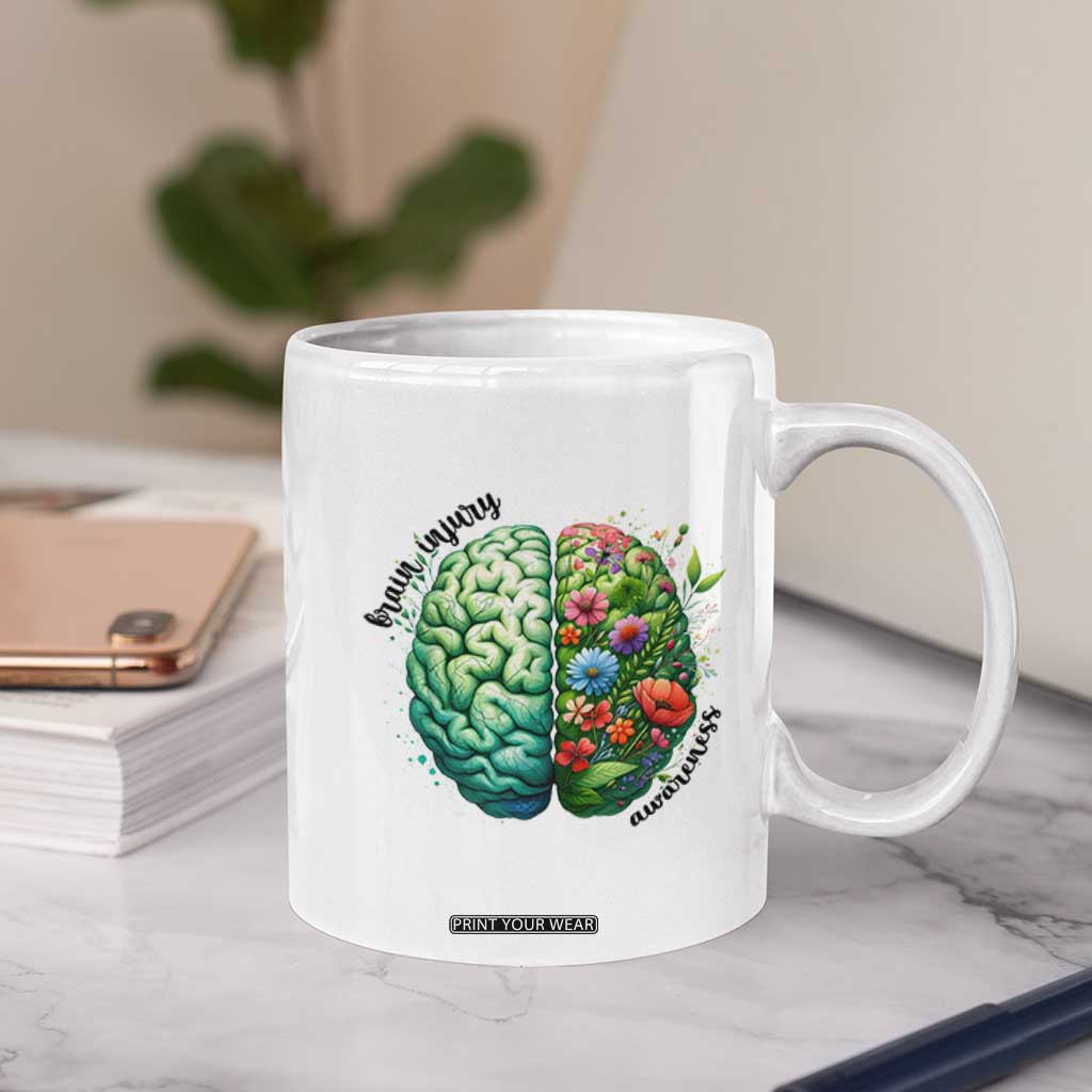 Traumatic Brain Injury Awareness Coffee Mug TBI Warrior Green Floral Brain TS02 Print Your Wear
