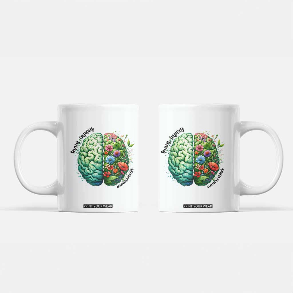 Traumatic Brain Injury Awareness Coffee Mug TBI Warrior Green Floral Brain TS02 White Print Your Wear