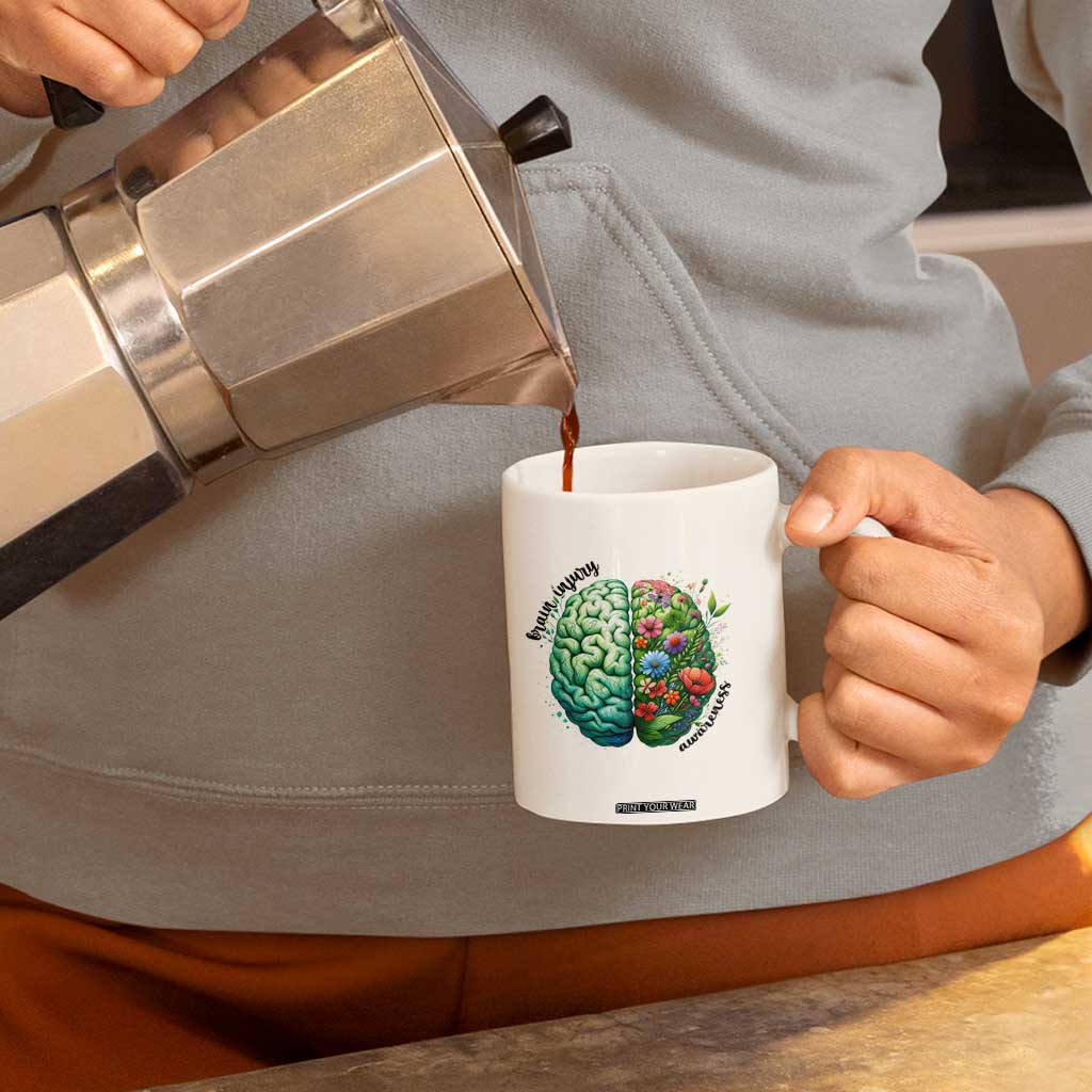 Traumatic Brain Injury Awareness Coffee Mug TBI Warrior Green Floral Brain TS02 Print Your Wear