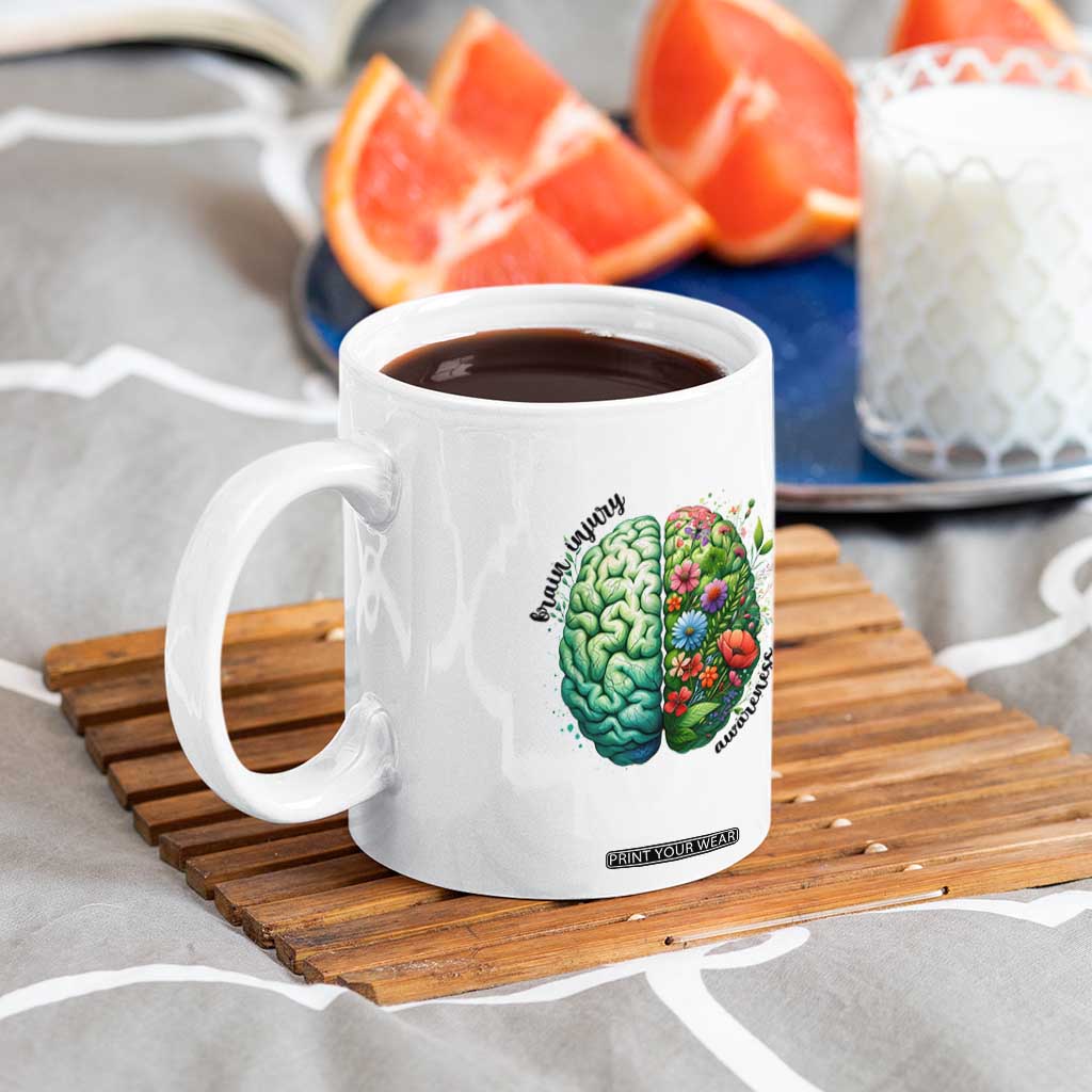 Traumatic Brain Injury Awareness Coffee Mug TBI Warrior Green Floral Brain TS02 Print Your Wear