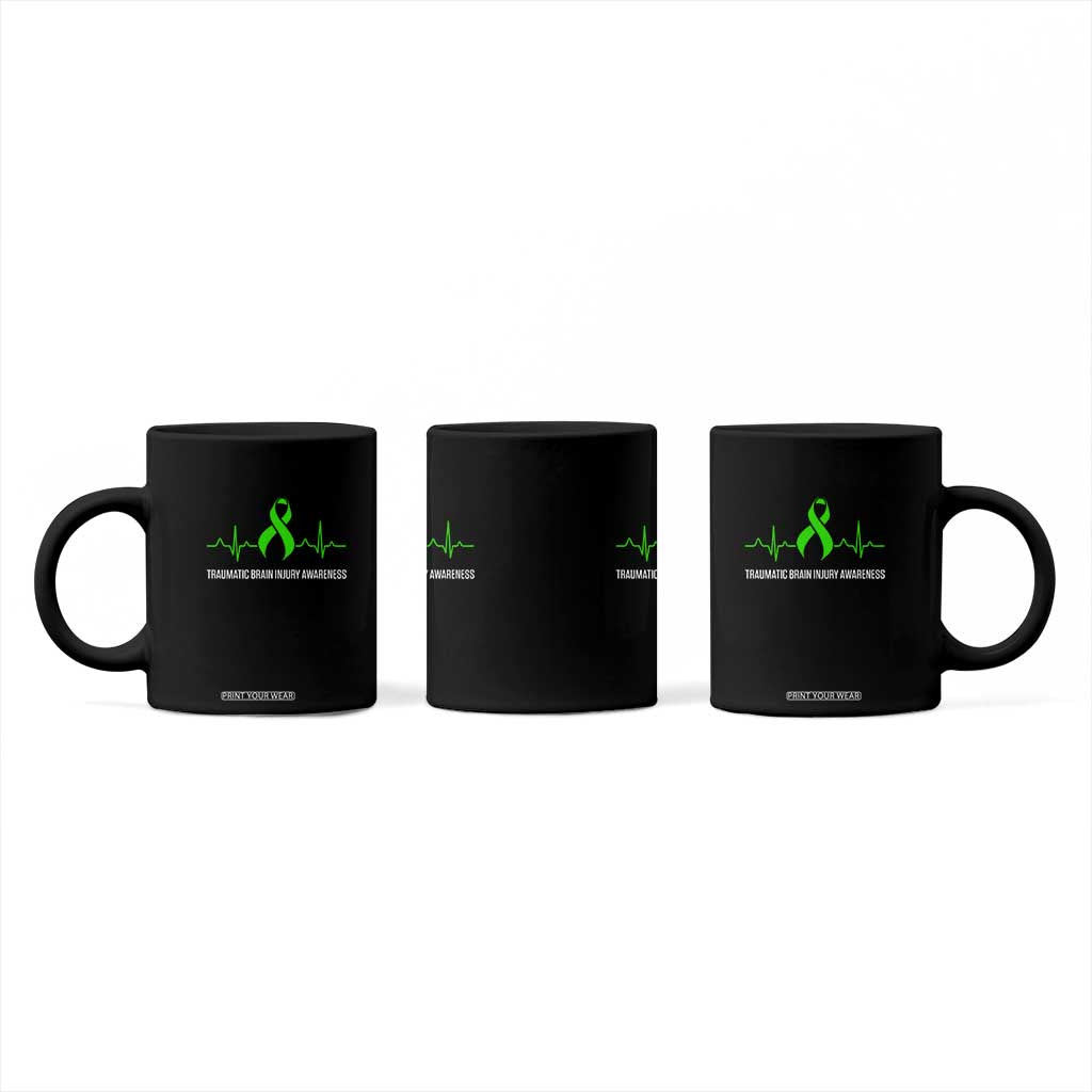 Traumatic Brain Injury Awareness Coffee Mug TBI Warrior Heartbeat Green Ribbon TS02 Print Your Wear