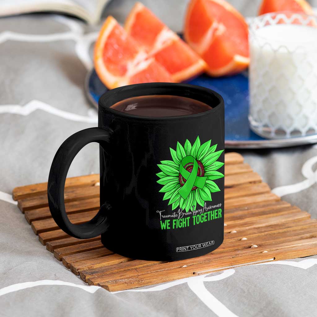Traumatic Brain Injury Awareness Coffee Mug TBI We Fight Together Green Sunflower TS02 Print Your Wear