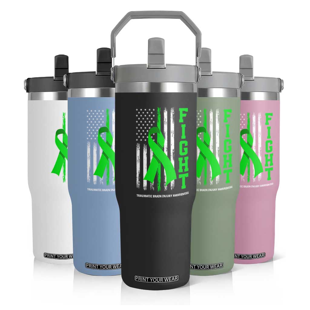 Traumatic Brain Injury Awareness Flip Straw Tumbler Fight TBI American US Flag TS02 Print Your Wear
