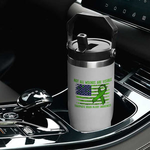 Traumatic Brain Injury Awareness Flip Straw Tumbler Not All Wounds Are Visible TBI Warrior American Flag TS02 Print Your Wear