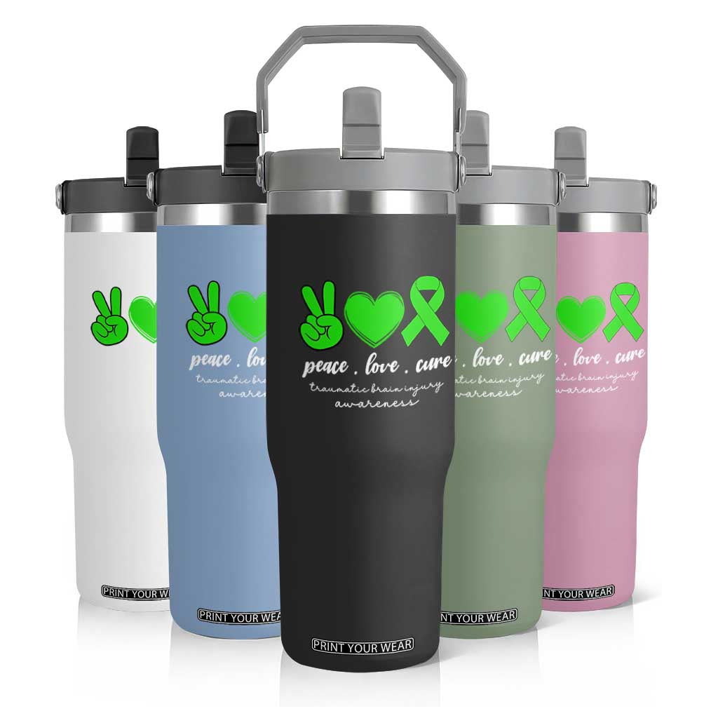 Traumatic Brain Injury Awareness Flip Straw Tumbler Peace Love Cure TBI Warrior TS02 Print Your Wear
