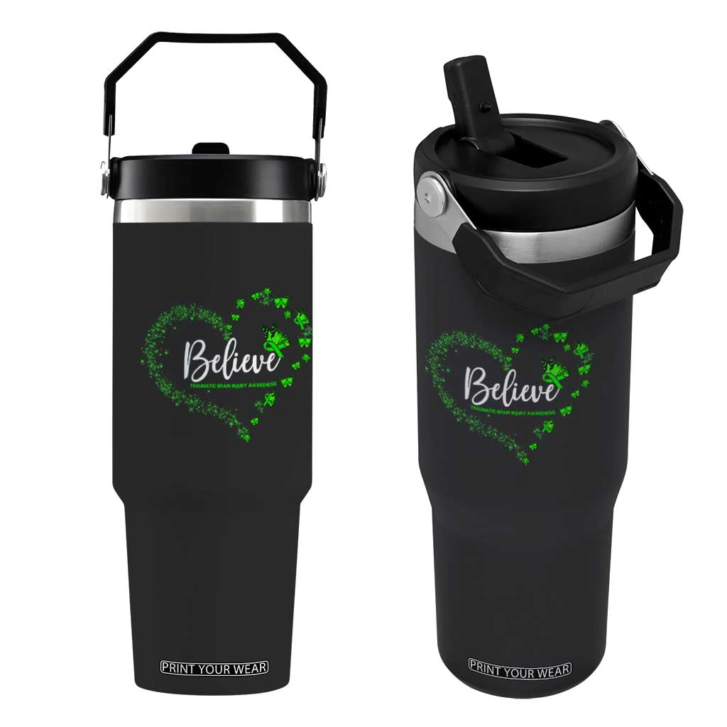 Traumatic Brain Injury Awareness Flip Straw Tumbler TBI Believe Butterflies TS02 One Size: 30 oz Black Print Your Wear