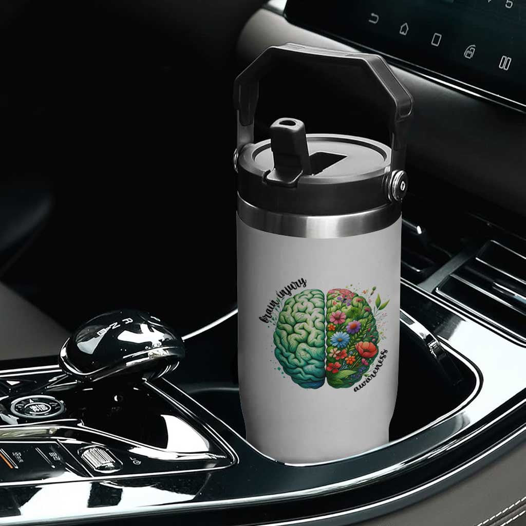 Traumatic Brain Injury Awareness Flip Straw Tumbler TBI Warrior Green Floral Brain TS02 Print Your Wear