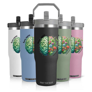Traumatic Brain Injury Awareness Flip Straw Tumbler TBI Warrior Green Floral Brain TS02 Print Your Wear