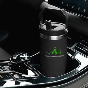 Traumatic Brain Injury Awareness Flip Straw Tumbler TBI Warrior Heartbeat Green Ribbon TS02 Print Your Wear
