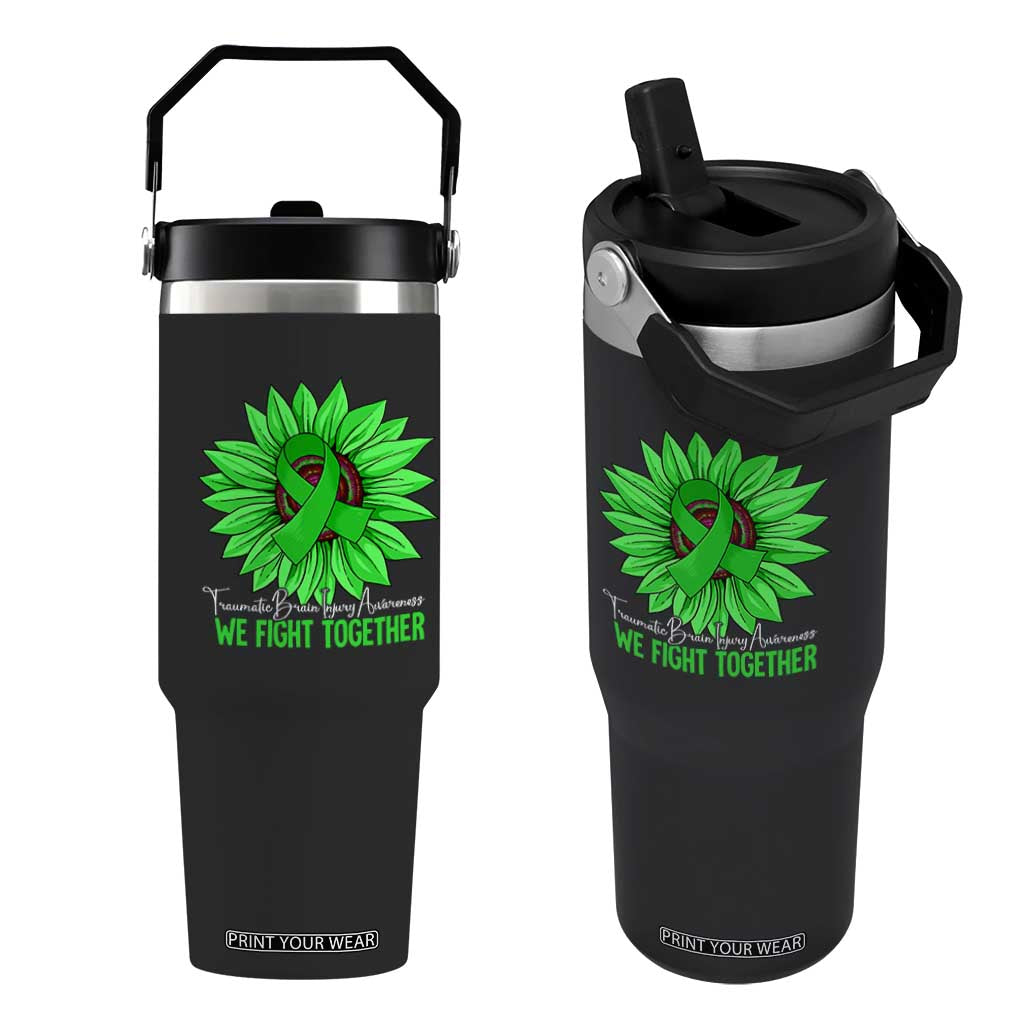 Traumatic Brain Injury Awareness Flip Straw Tumbler TBI We Fight Together Green Sunflower TS02 One Size: 30 oz Black Print Your Wear