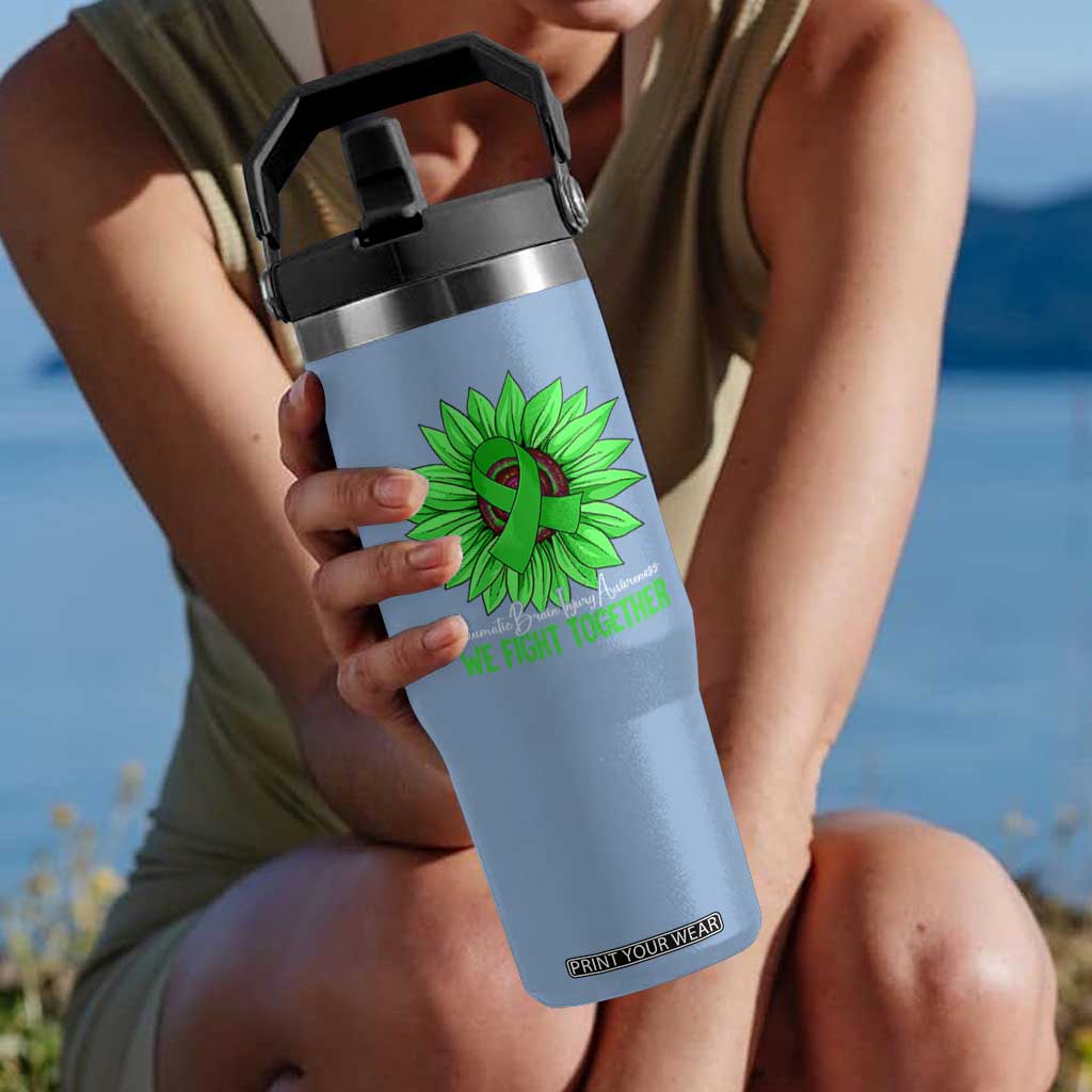 Traumatic Brain Injury Awareness Flip Straw Tumbler TBI We Fight Together Green Sunflower TS02 One Size: 30 oz Light Blue Print Your Wear