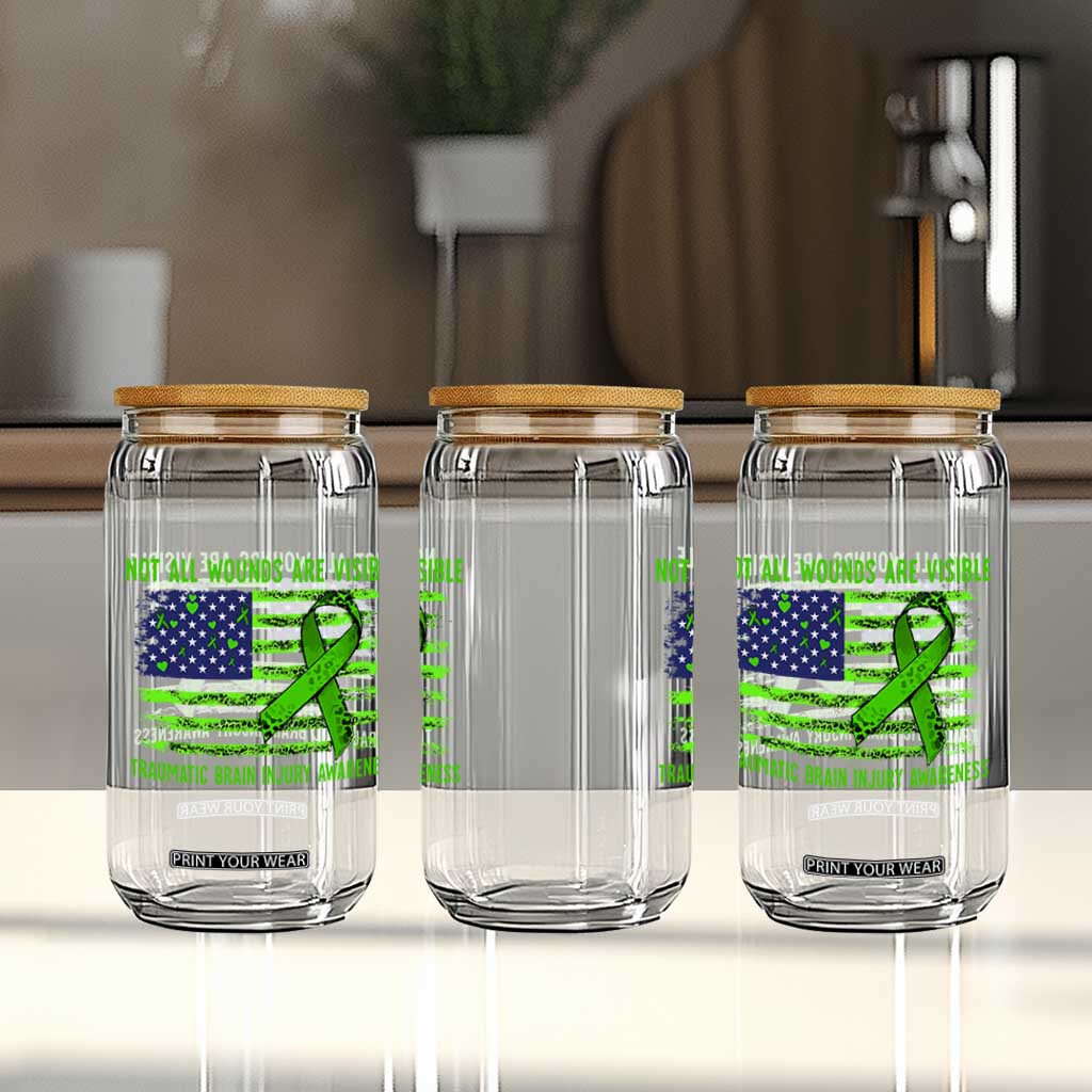 Traumatic Brain Injury Awareness Glass Can Not All Wounds Are Visible TBI Warrior American Flag TS02 Print Your Wear