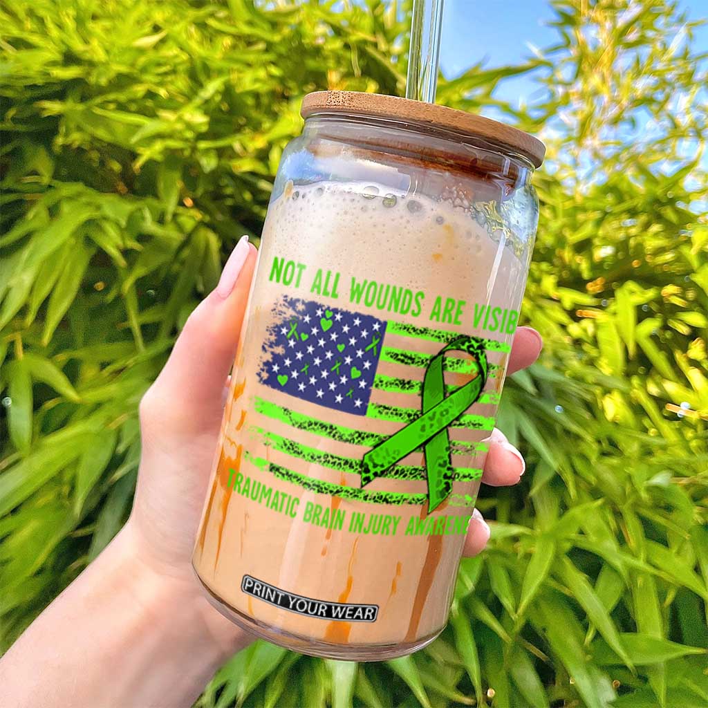 Traumatic Brain Injury Awareness Glass Can Not All Wounds Are Visible TBI Warrior American Flag TS02 Print Your Wear