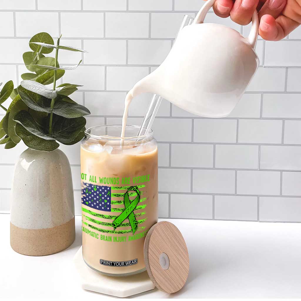 Traumatic Brain Injury Awareness Glass Can Not All Wounds Are Visible TBI Warrior American Flag TS02 Print Your Wear