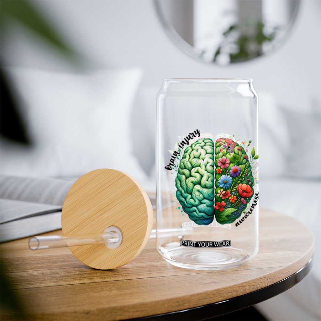 Traumatic Brain Injury Awareness Glass Can TBI Warrior Green Floral Brain TS02 Print Your Wear