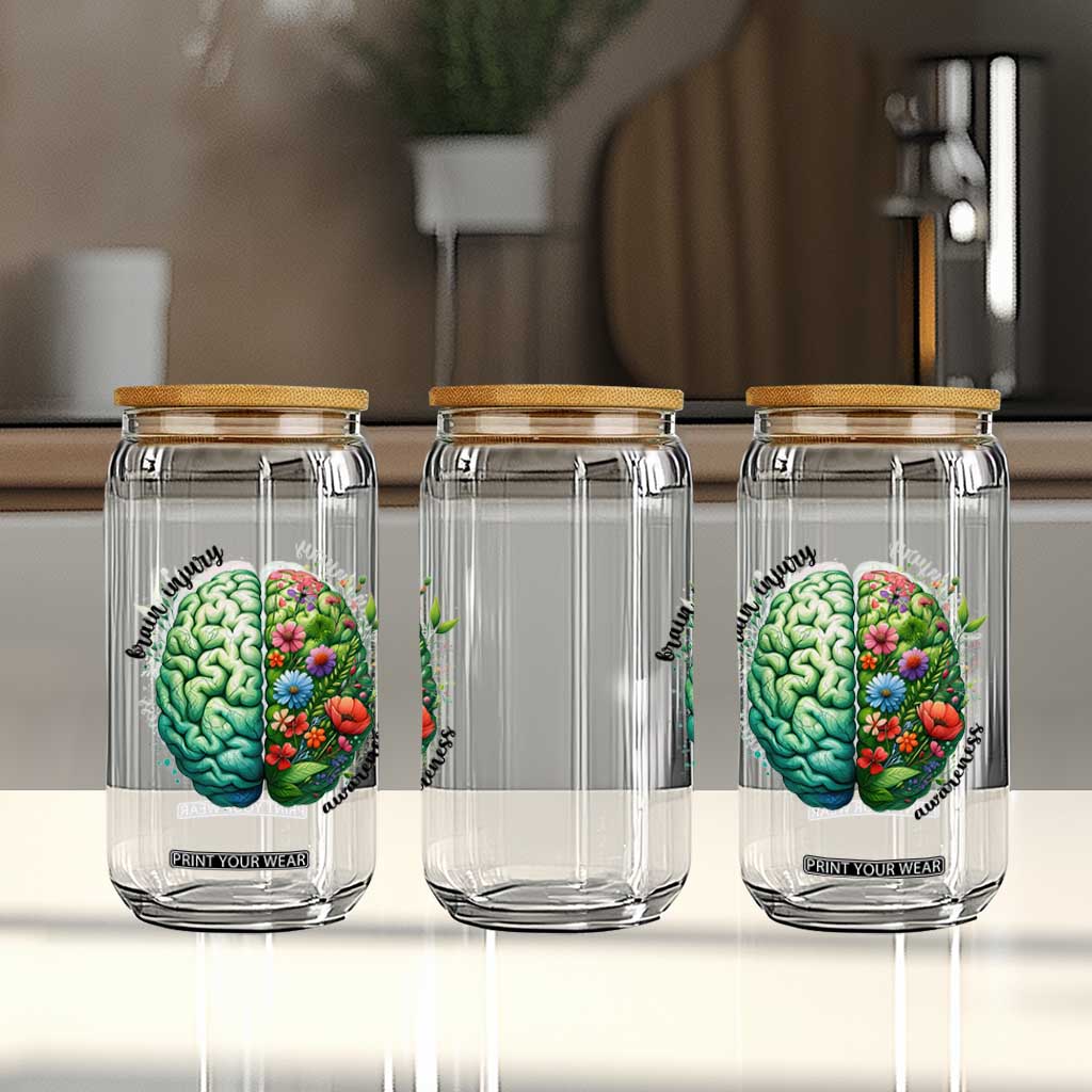 Traumatic Brain Injury Awareness Glass Can TBI Warrior Green Floral Brain TS02 Print Your Wear