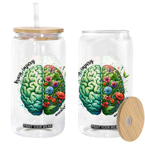 Traumatic Brain Injury Awareness Glass Can TBI Warrior Green Floral Brain TS02 White Print Your Wear