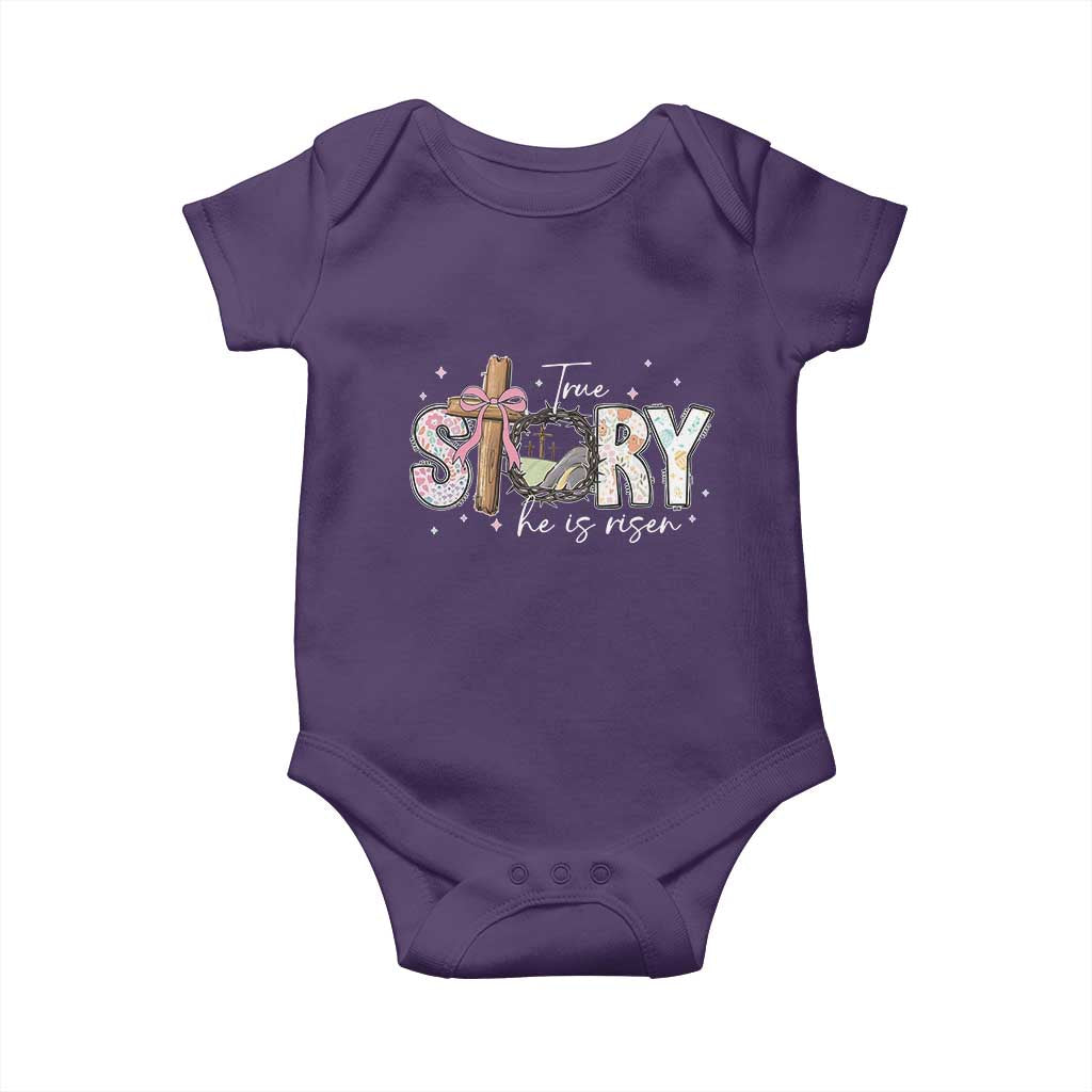 True Story He Is Risen Baby Onesie Christian Easter Day Religious Bible Verse TS11 Purple Print Your Wear