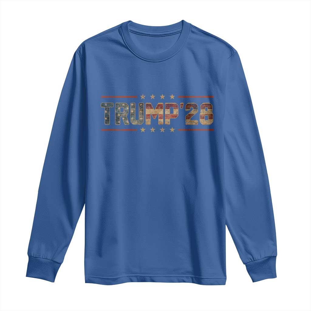 Trump 2028 Long Sleeve Shirt Vote Trump Vintage America US Flag TS11 Royal Blue Print Your Wear