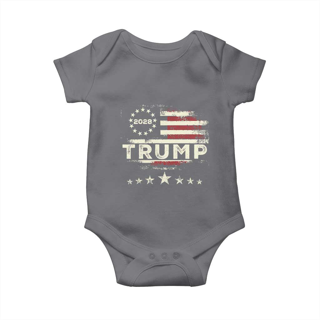 Trump 2028 President Baby Onesie Vintage American Flag Election Campaign TS11 Charcoal Print Your Wear