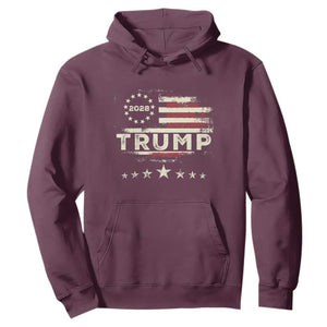 Trump 2028 President Hoodie Vintage American Flag Election Campaign TS11 Maroon Print Your Wear