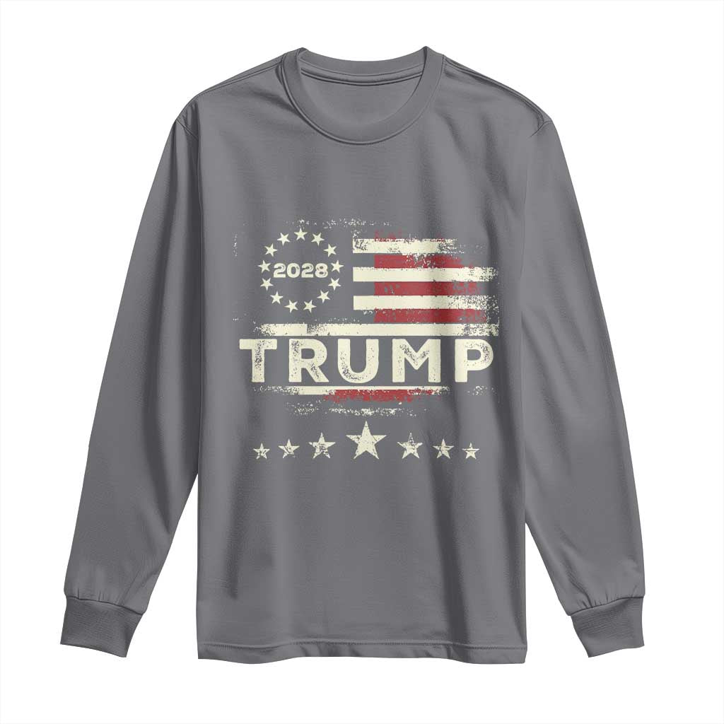 Trump 2028 President Long Sleeve Shirt Vintage American Flag Election Campaign TS11 Charcoal Print Your Wear