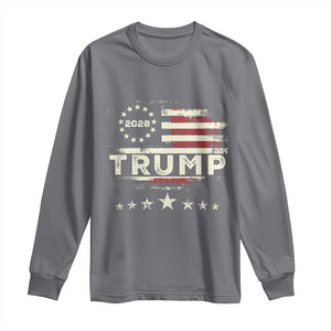 Trump 2028 President Long Sleeve Shirt Vintage American Flag Election Campaign TS11 Charcoal Print Your Wear