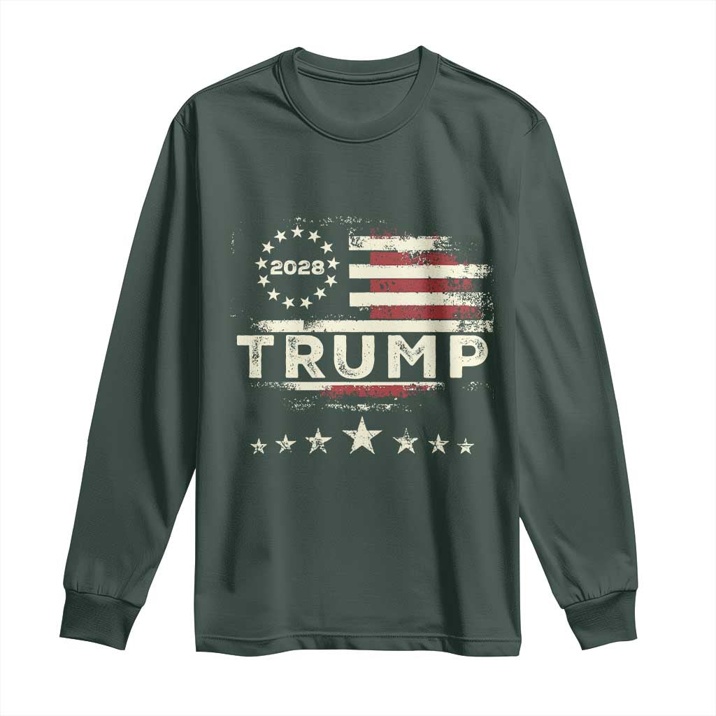 Trump 2028 President Long Sleeve Shirt Vintage American Flag Election Campaign TS11 Dark Forest Green Print Your Wear