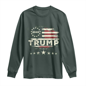 Trump 2028 President Long Sleeve Shirt Vintage American Flag Election Campaign TS11 Dark Forest Green Print Your Wear