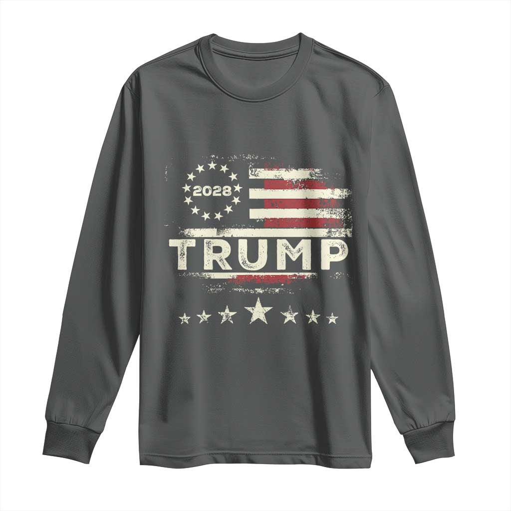 Trump 2028 President Long Sleeve Shirt Vintage American Flag Election Campaign TS11 Dark Heather Print Your Wear