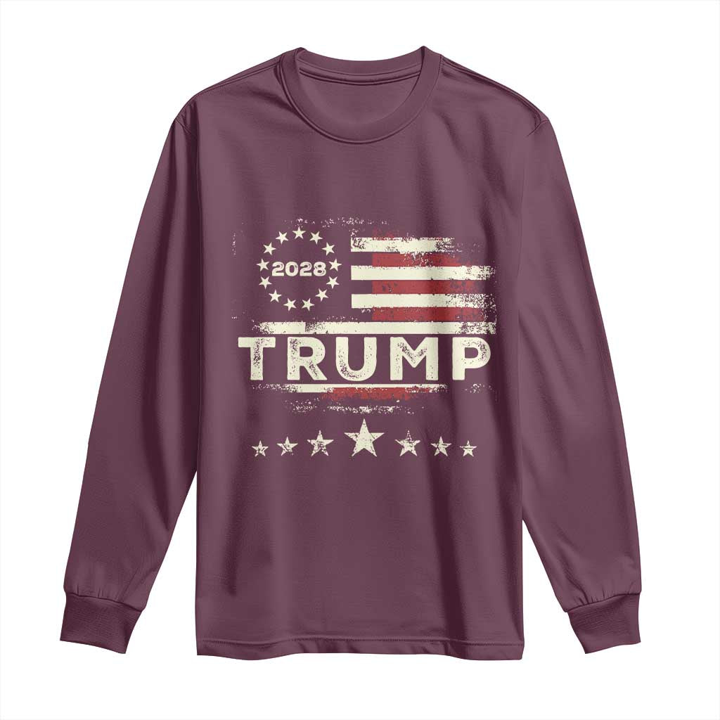 Trump 2028 President Long Sleeve Shirt Vintage American Flag Election Campaign TS11 Maroon Print Your Wear