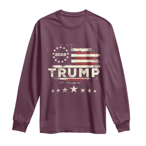 Trump 2028 President Long Sleeve Shirt Vintage American Flag Election Campaign TS11 Maroon Print Your Wear