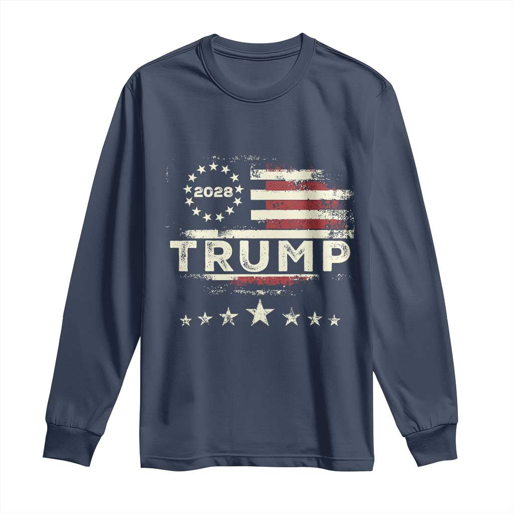 Trump 2028 President Long Sleeve Shirt Vintage American Flag Election Campaign TS11 Navy Print Your Wear