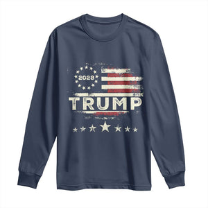 Trump 2028 President Long Sleeve Shirt Vintage American Flag Election Campaign TS11 Navy Print Your Wear