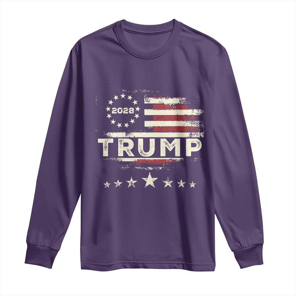 Trump 2028 President Long Sleeve Shirt Vintage American Flag Election Campaign TS11 Purple Print Your Wear