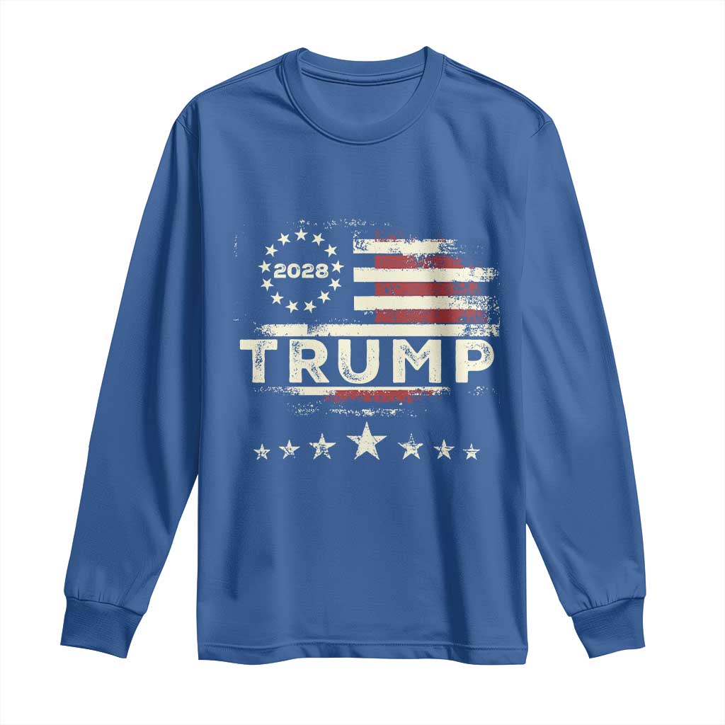 Trump 2028 President Long Sleeve Shirt Vintage American Flag Election Campaign TS11 Royal Blue Print Your Wear